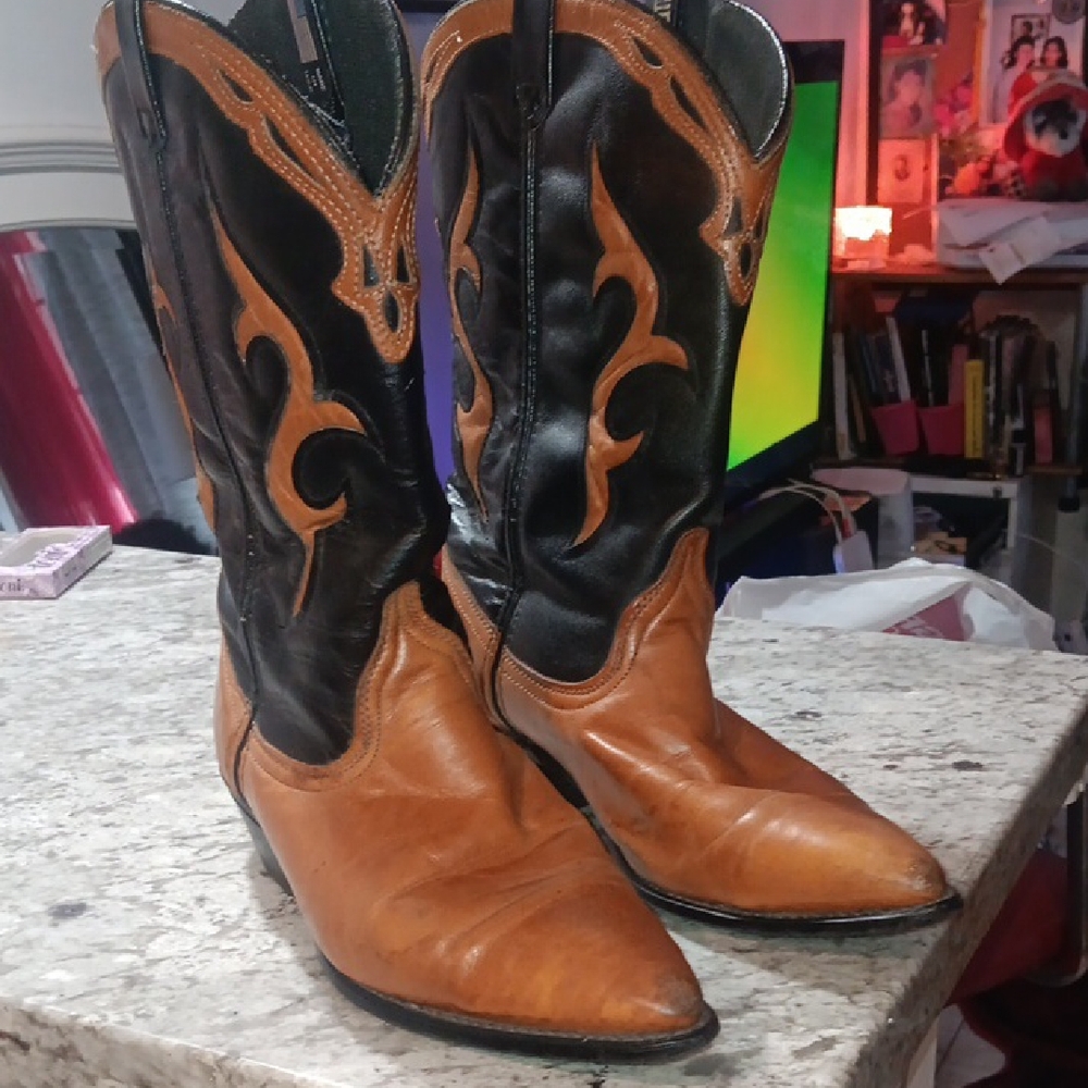 Men's Black and Brown Western Boots
